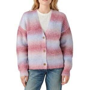 Lucky Brand Pink and Light Blue Ombre Ribbed Button Cardigan